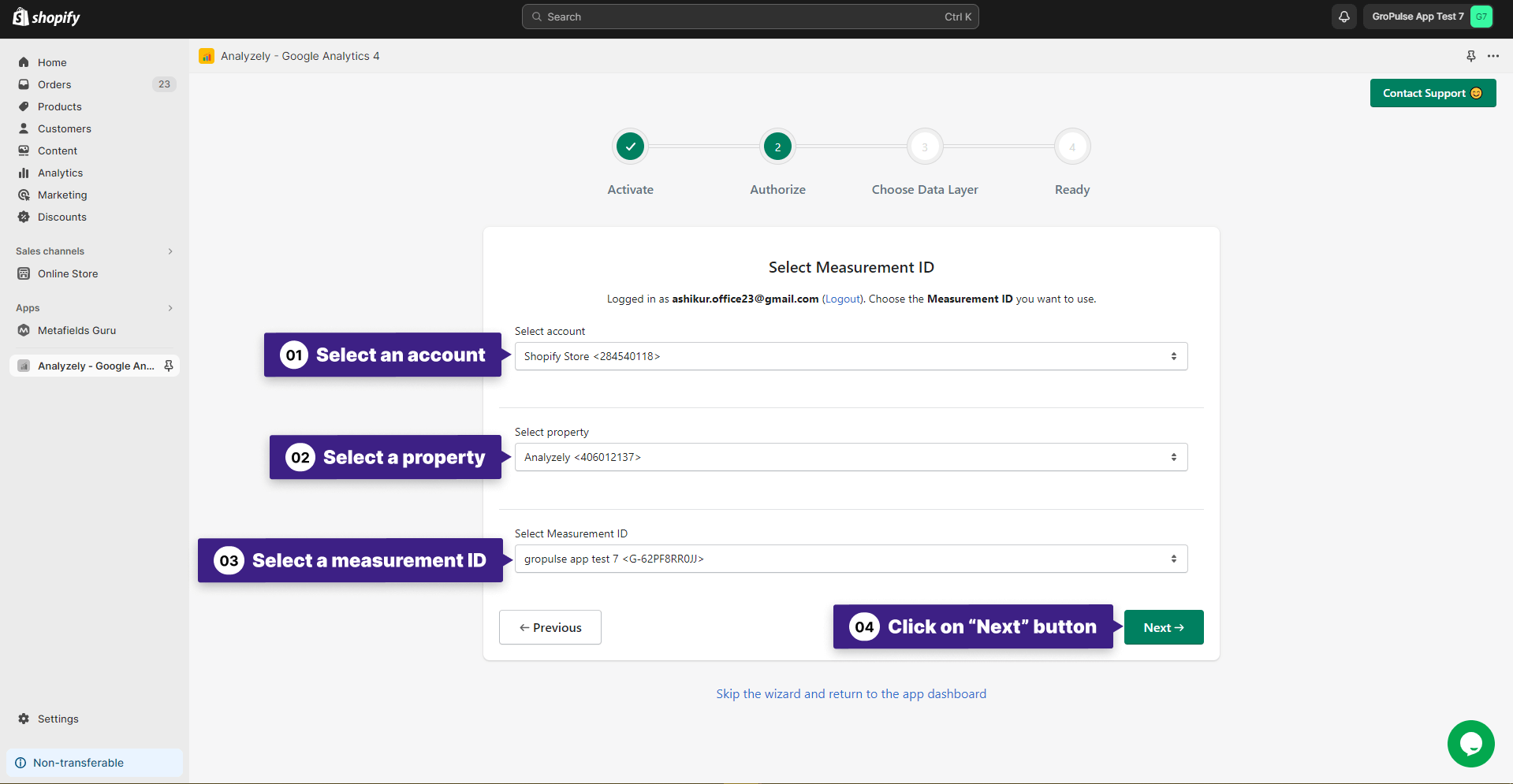 Select Account, Property, Measurement ID