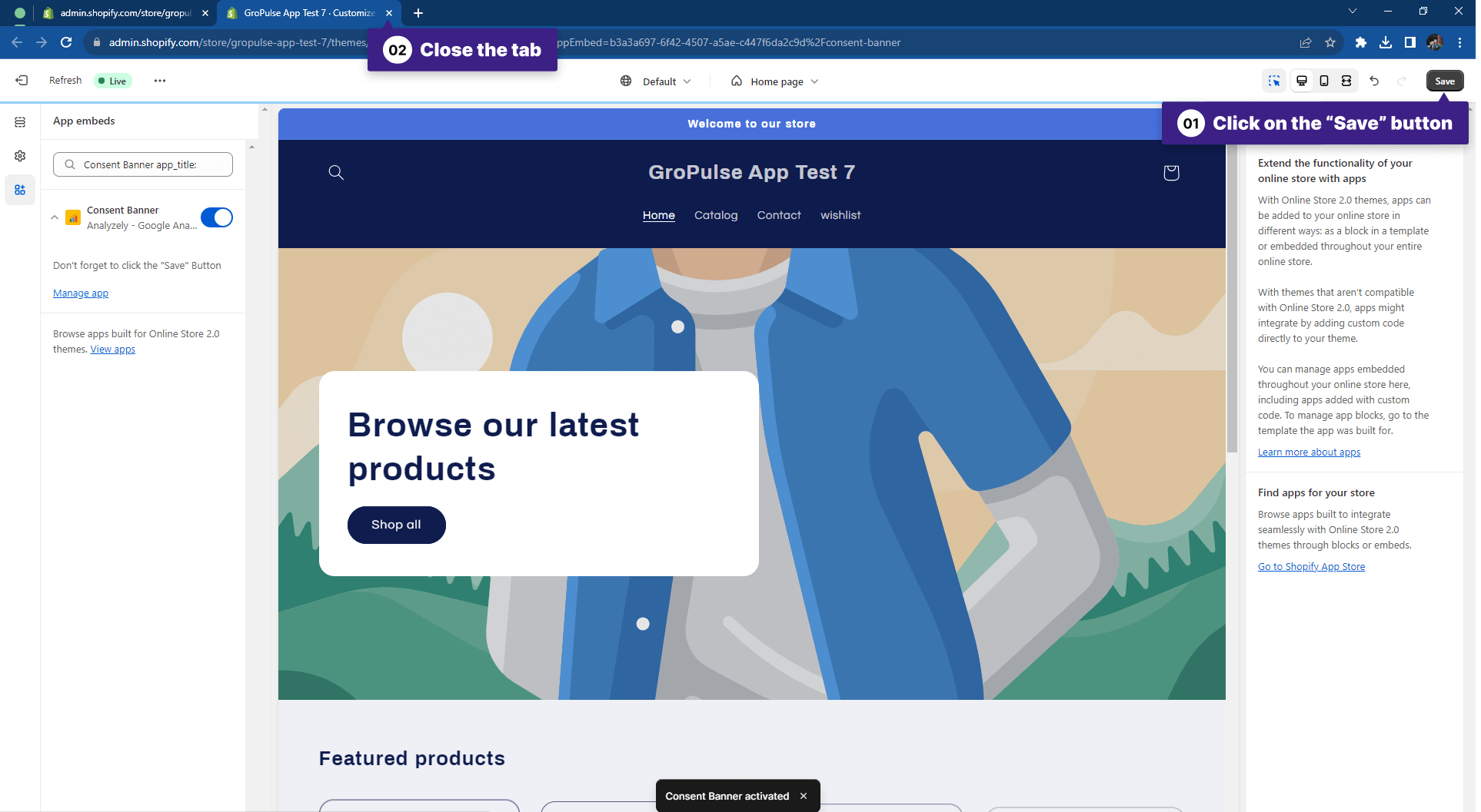 Navigate to the GDPR Banner Section