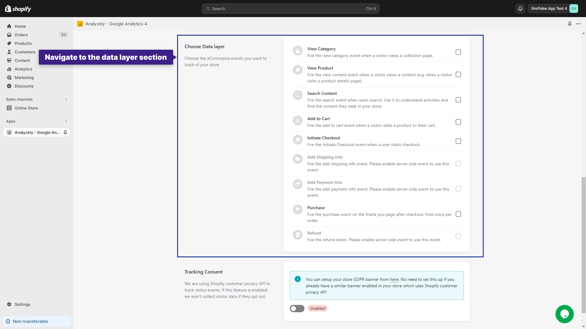 Navigate to the Data Layer Section