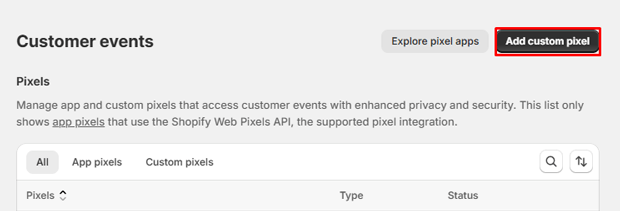 Click on the Add custom pixel