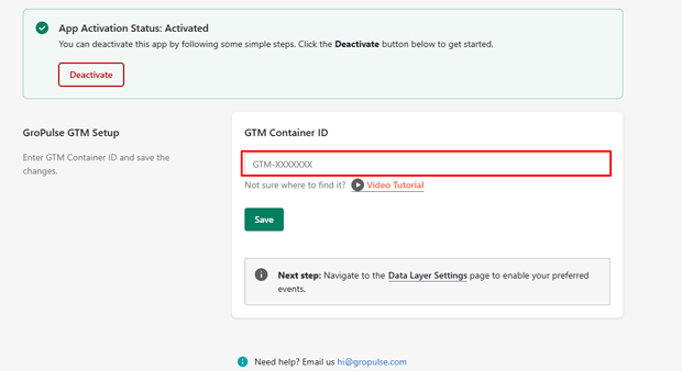 Paste the GTM Container ID