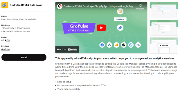 Install GroPulse GTM & Data Layer app