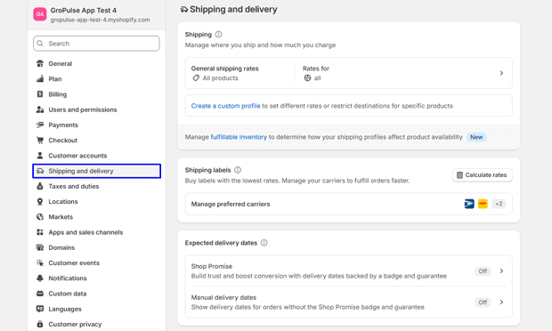 Go to Shipping and Delivery Settings