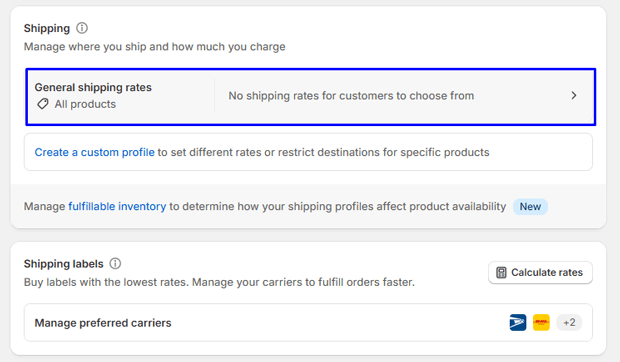Click on the General Shipping rates