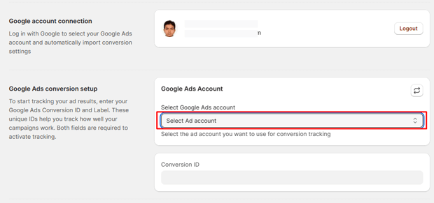Select your Google Ads account