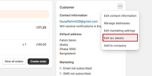 Click on the Edit Tax Details