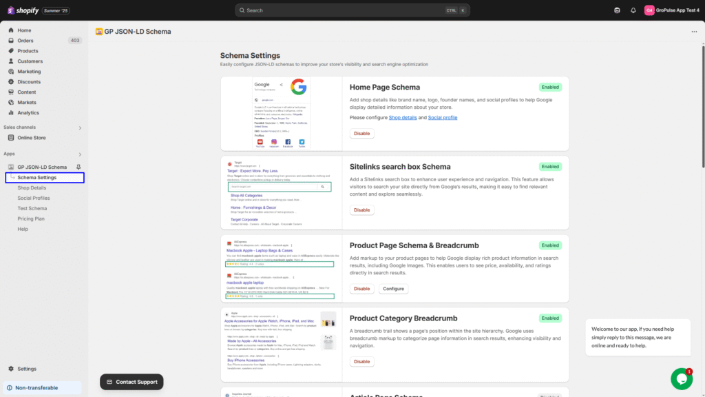 Go to the Schema Settings section