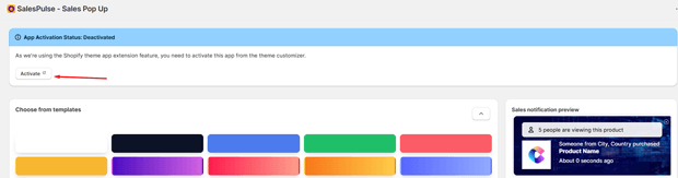 activate sales popup app