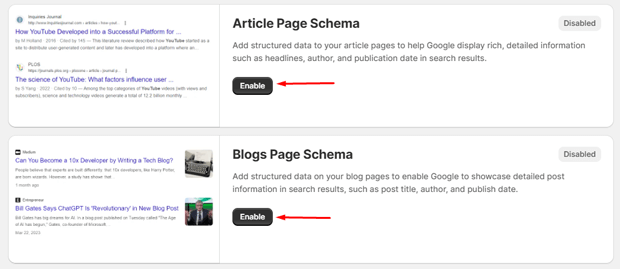 Enable Article and Blog Schema