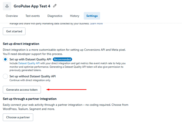 Generate and copy your Conversions API token.