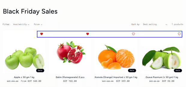 Wishlist Icon on Collection Page