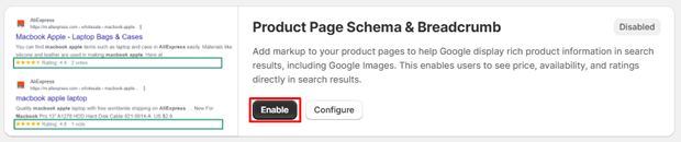 enable product page schema and breadcrumb