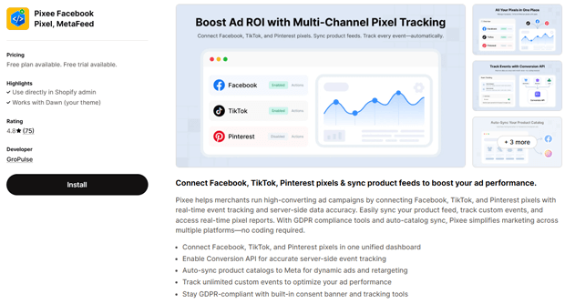 Install the Pixee Facebook Pixel app