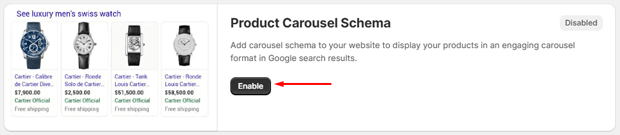 Enable Product Carousel Schema