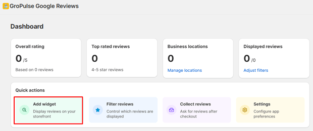 Click on “Add Widget” under the Quick Actions