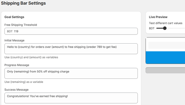 Configure Free Shipping Bar Content