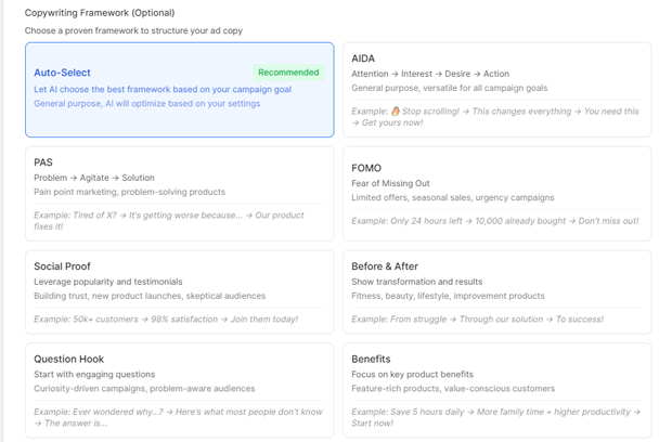 Select a Copywriting Framework