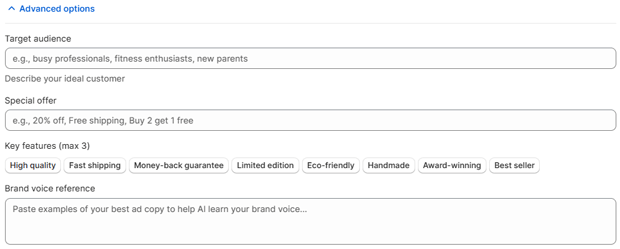 customize the advance option