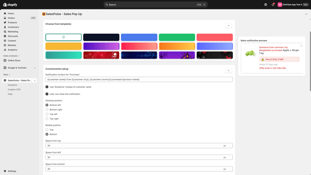 Customize the content of the sales popup