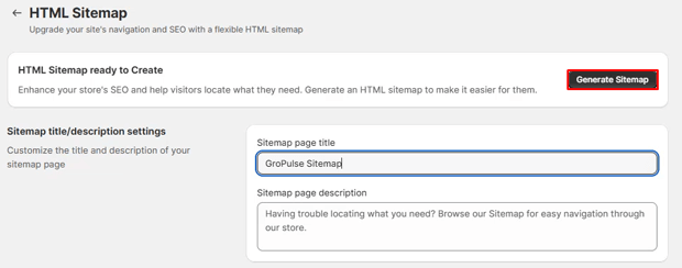 Click Generate Sitemap