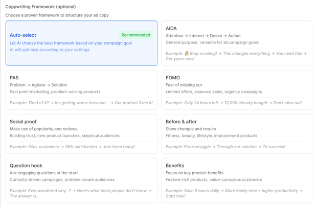 Select a Copywriting Framework
