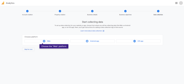 Choose Web as the platform