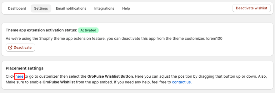 Place the wishlist button.