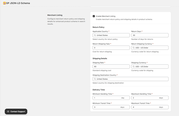 Merchant Listing Schema