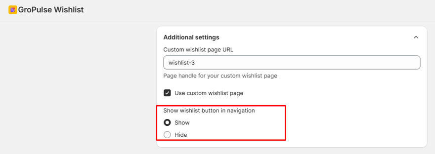 Toggle Show wishlist button in navigation