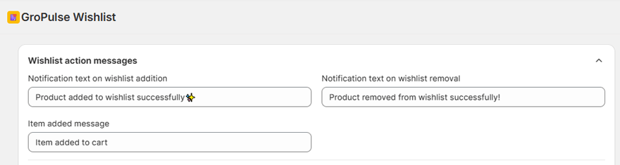 Wishlist Action Messages