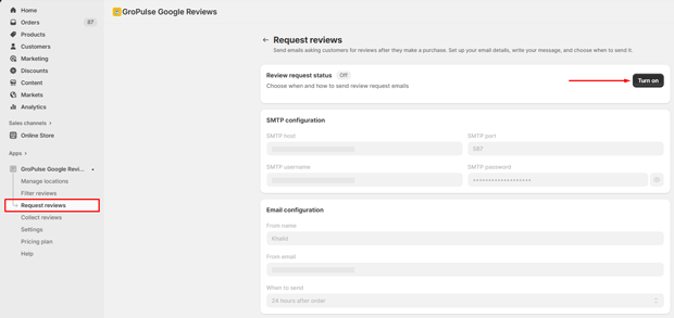 Click on the "Turn on" Button