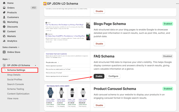 Toggle the switch to Enable
