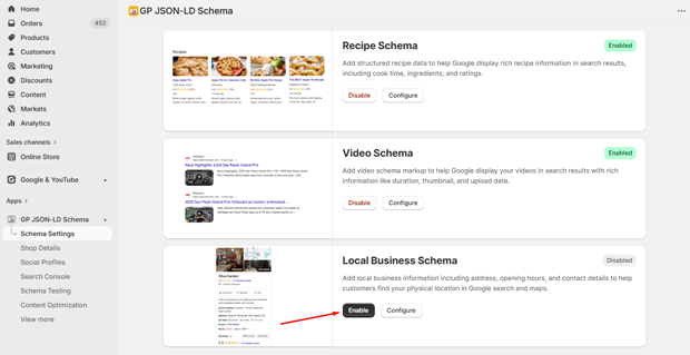 Navigate to Local Business Settings