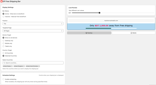 localize Shopify free shipping bar