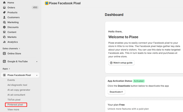 Navigate to the Pinterest Pixel section.