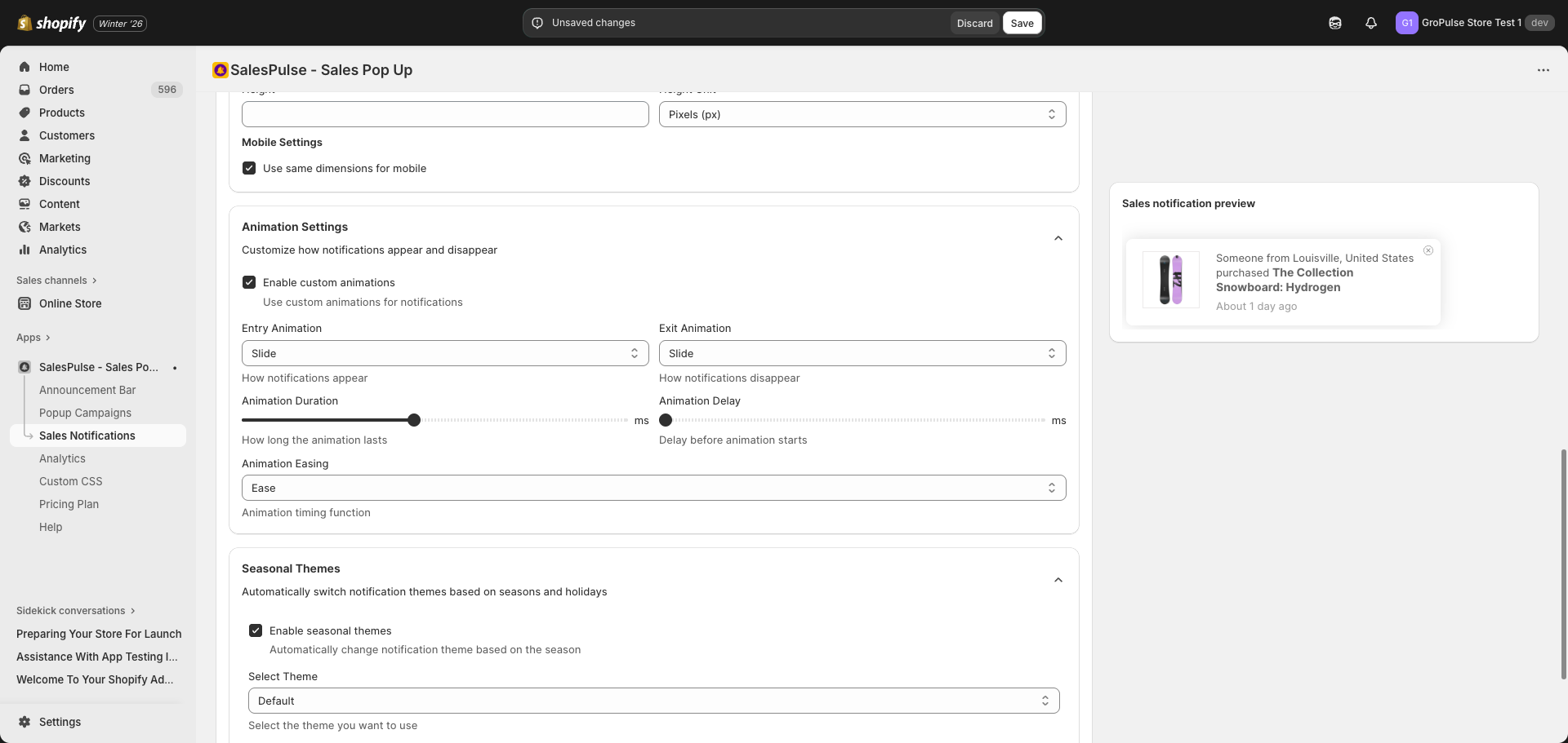 Seasonal themes settings