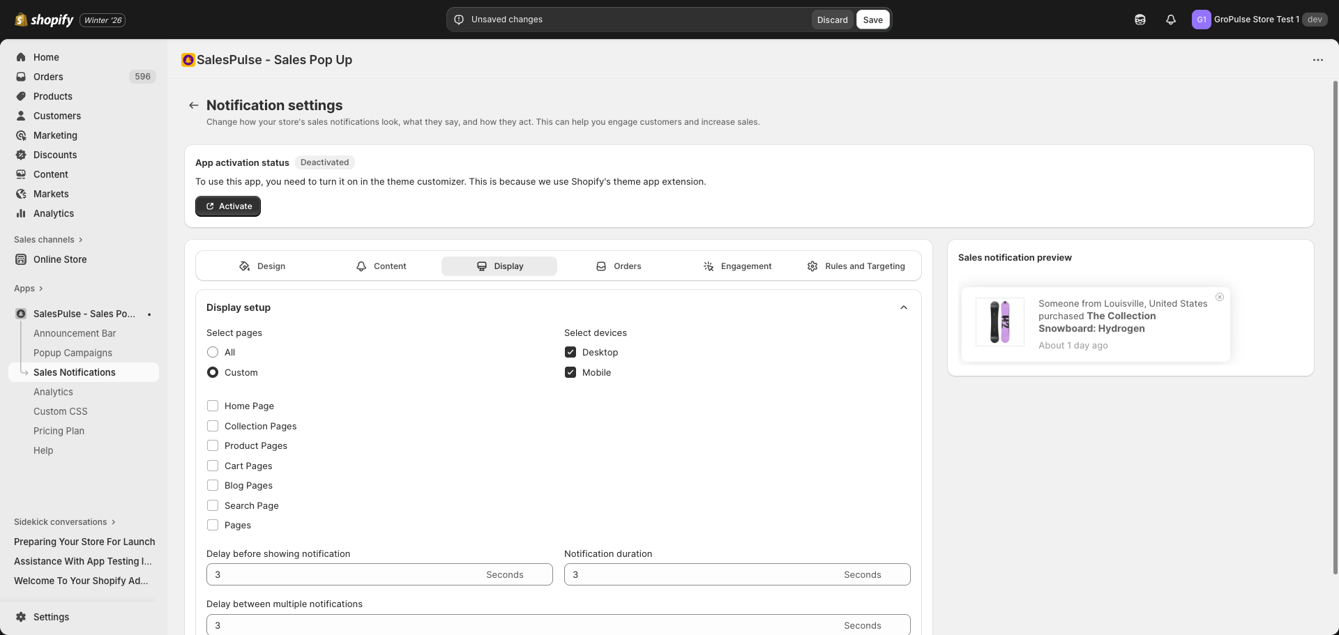 Custom page selection options