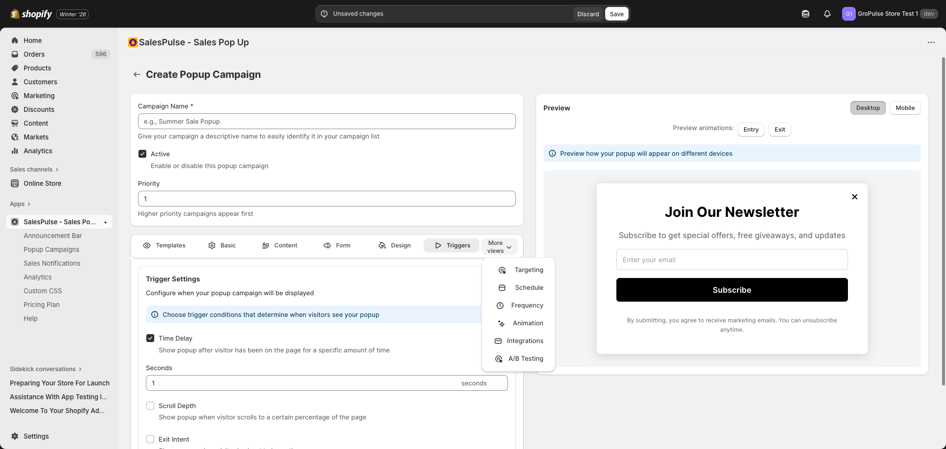 More views dropdown showing additional tabs