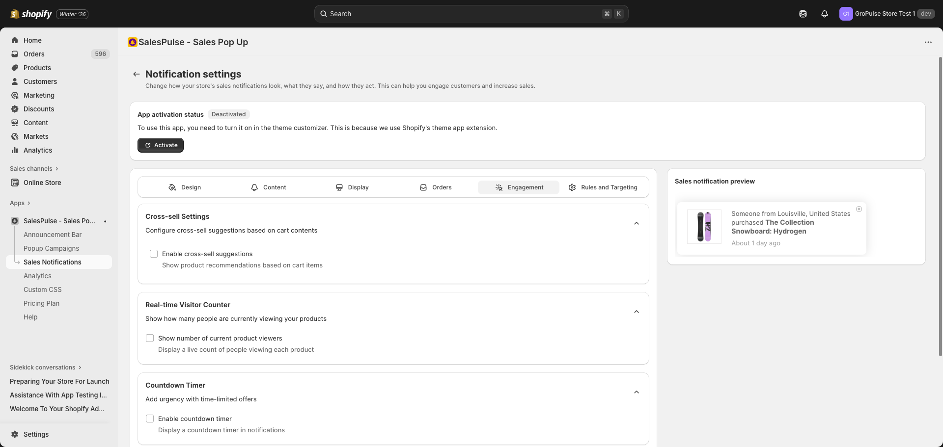 Engagement settings showing all options