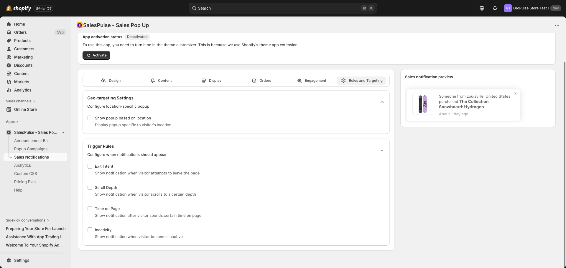 Targeting settings showing geo-targeting options