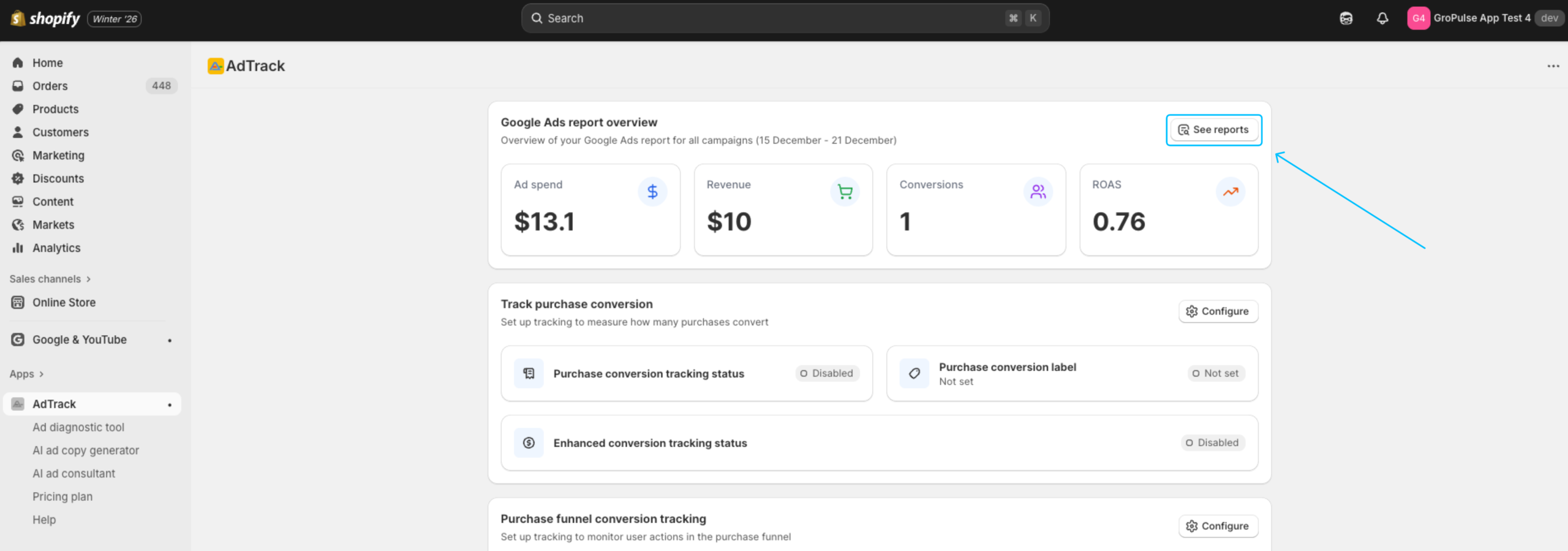 Ad Report navigation