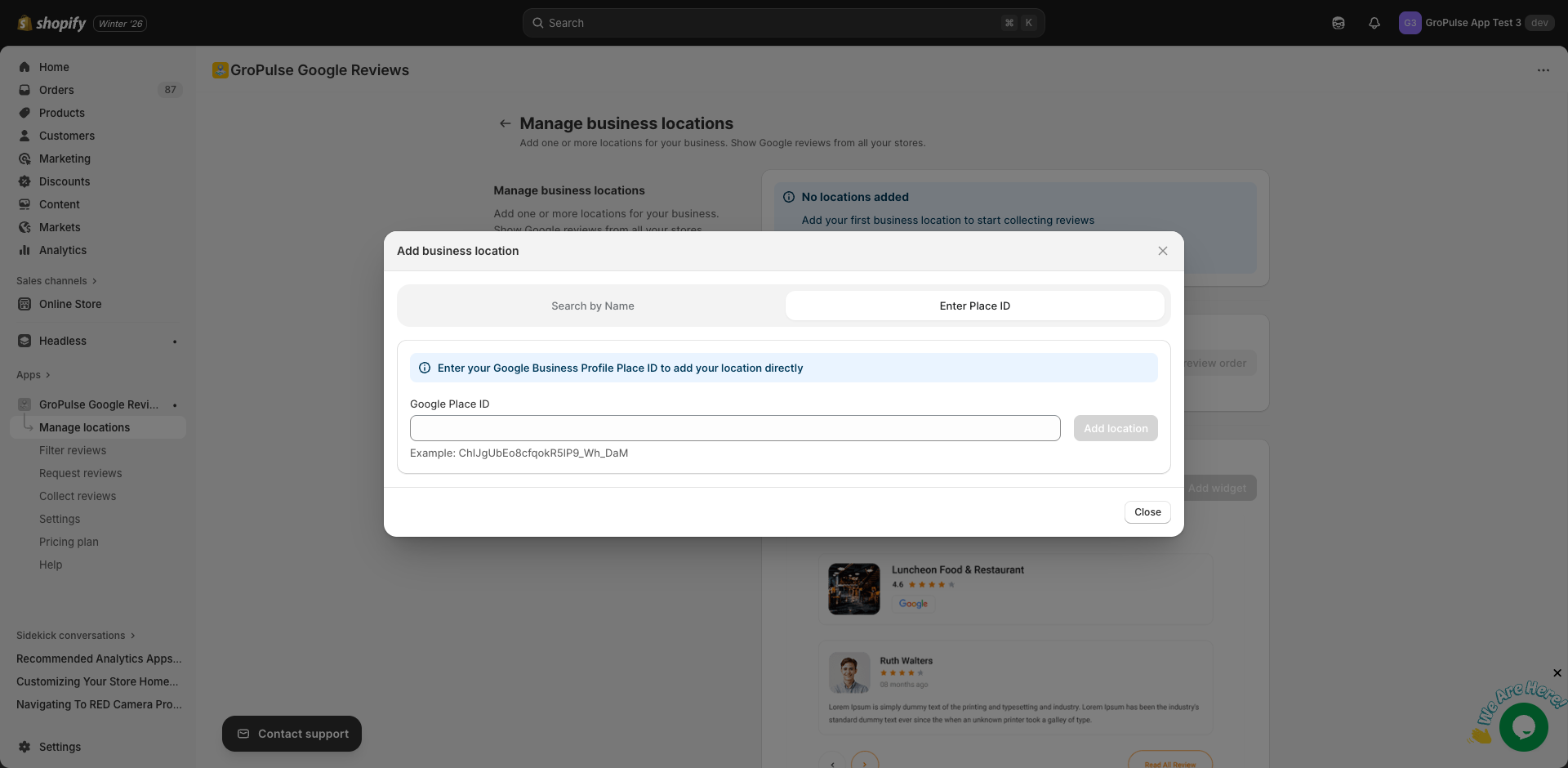 Add Location - Place ID