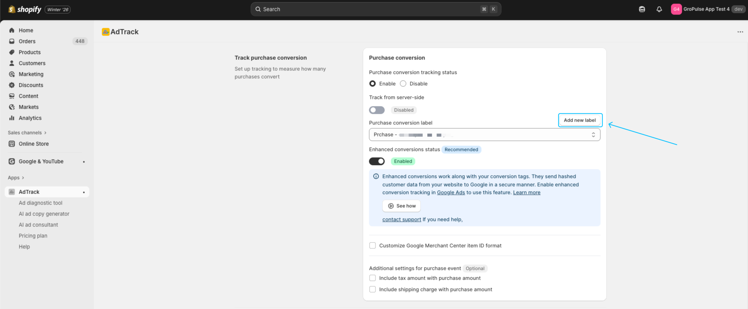 Add new label button