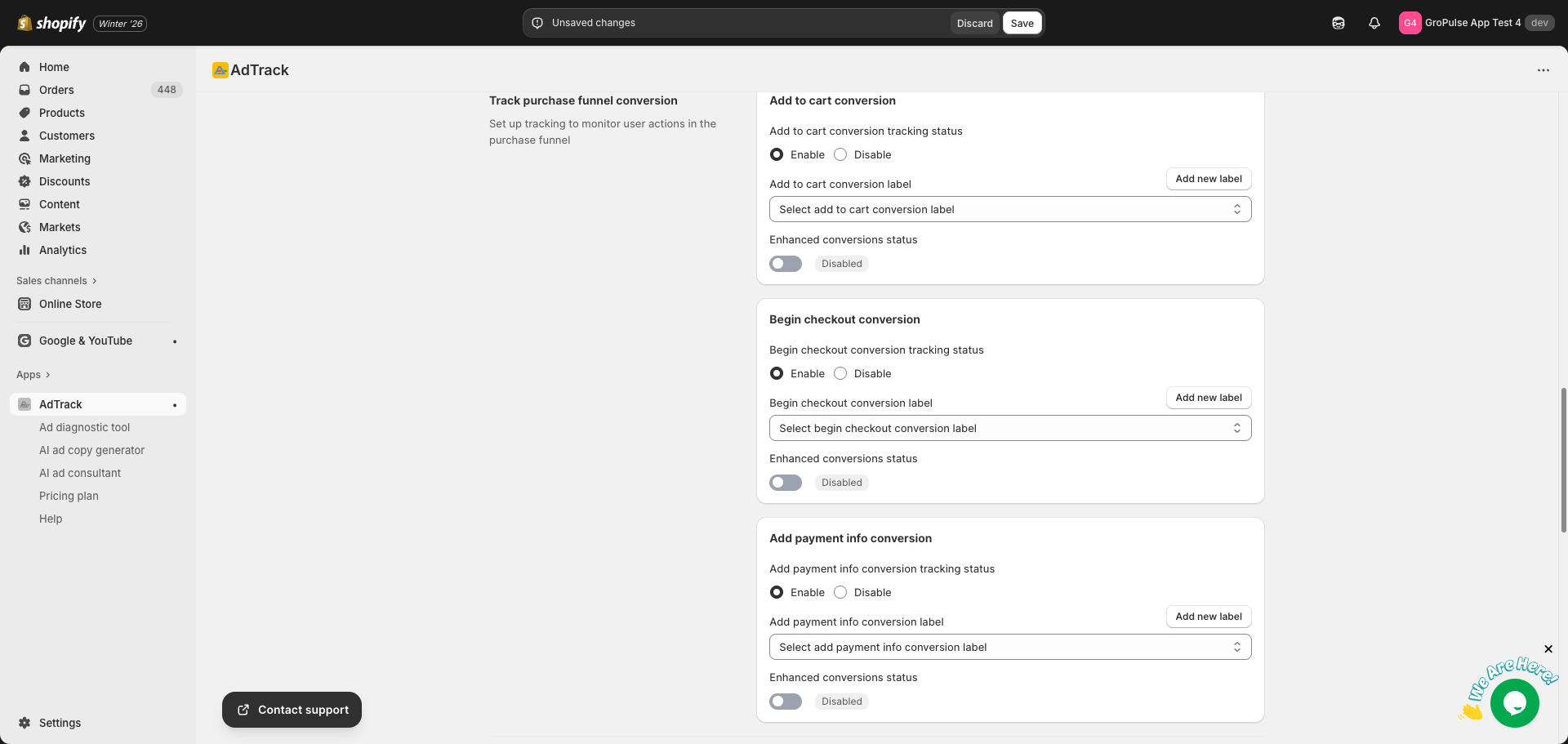 Add Payment Info tracking card