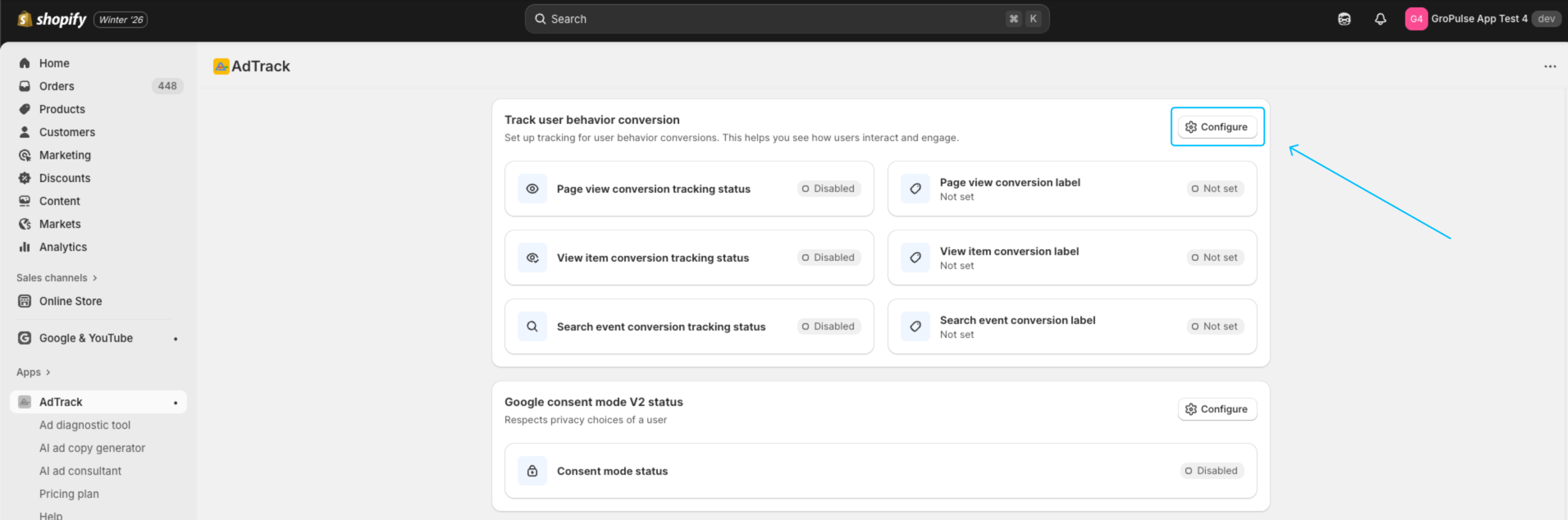 Track User Behavior Conversion section