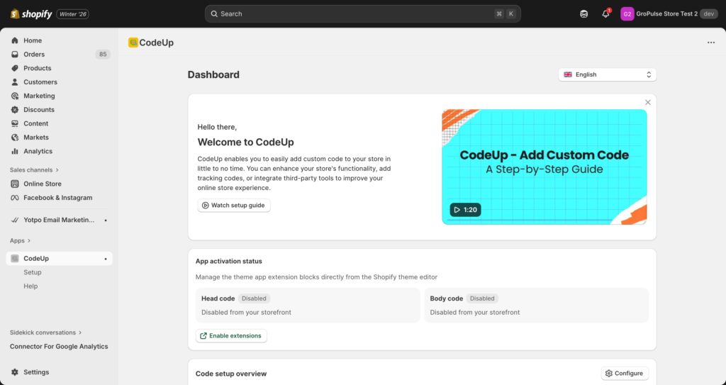 CodeUp Dashboard Overview - GroPulse