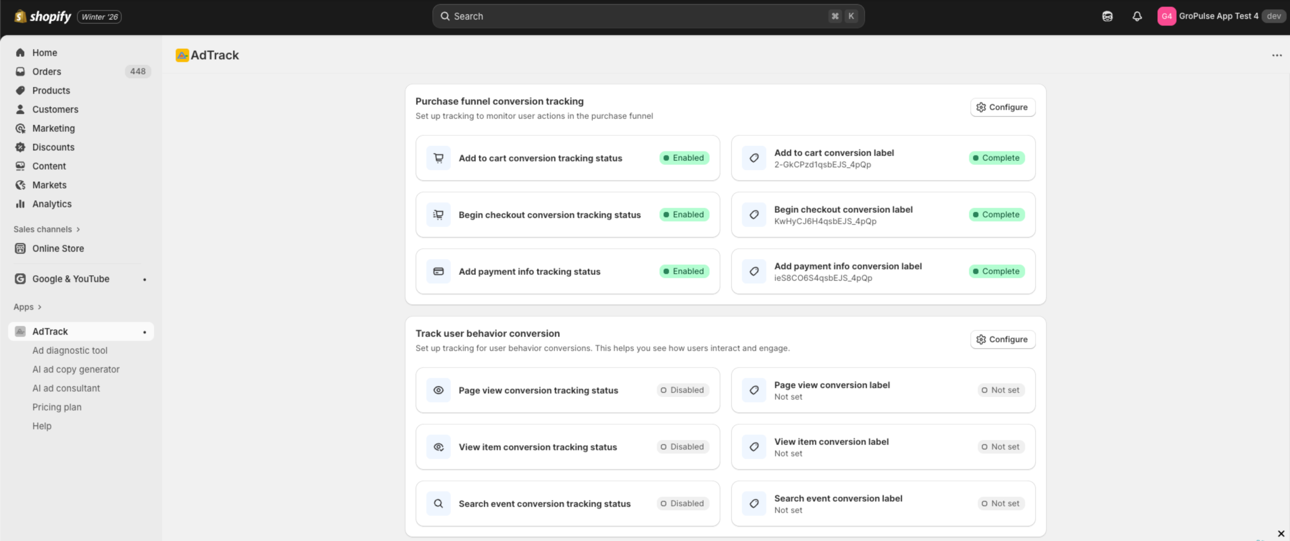 Dashboard funnel section