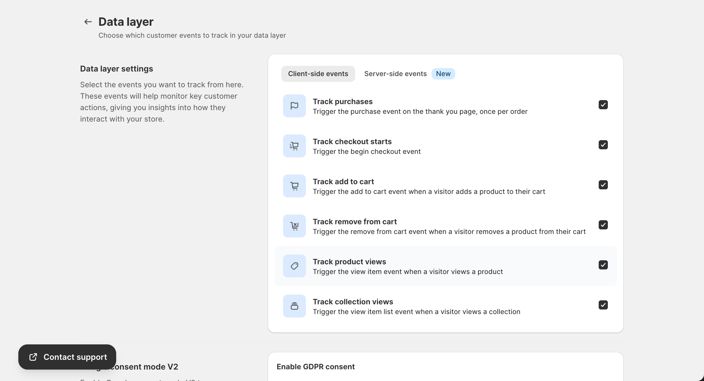 Data Layer Settings Page