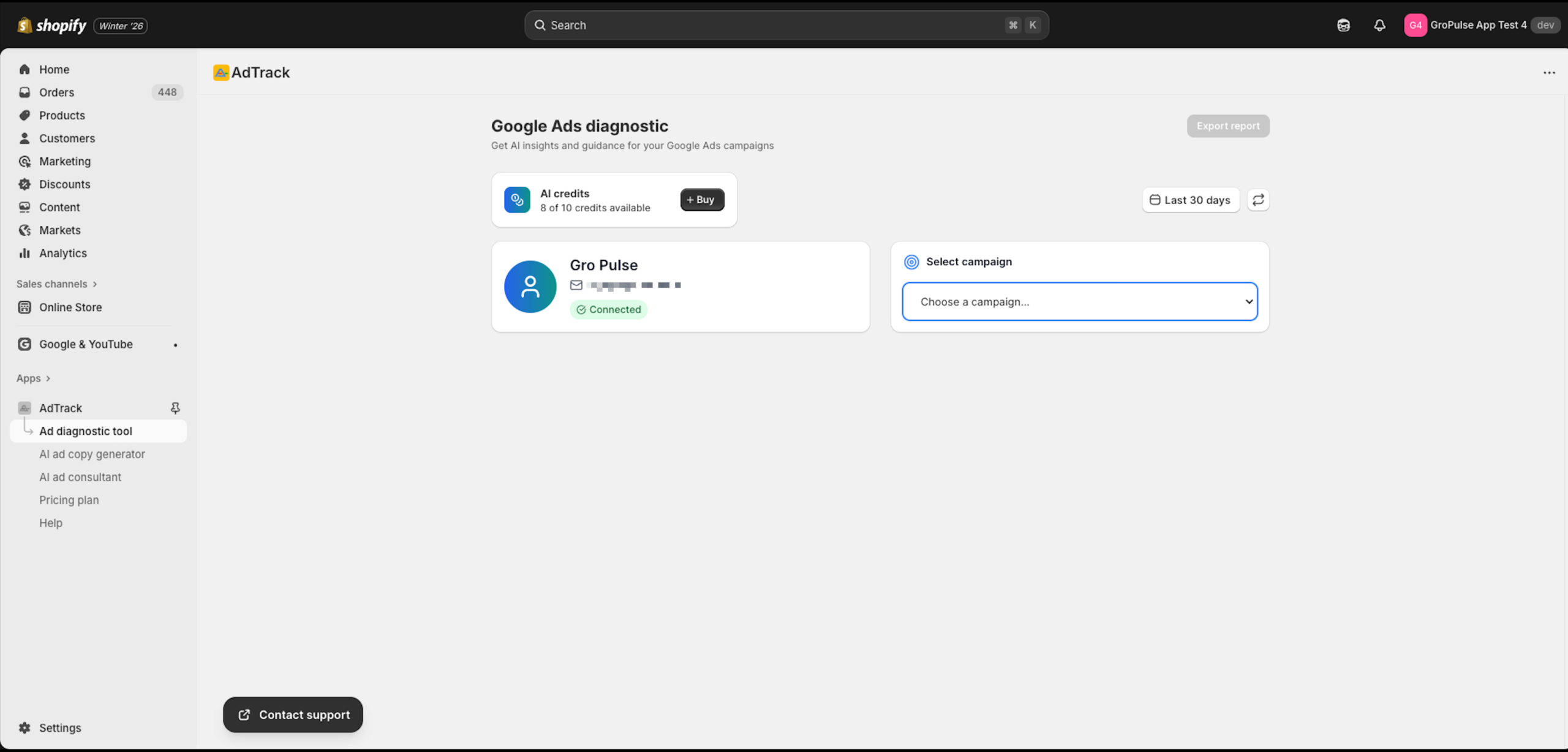 Campaign selection dropdown