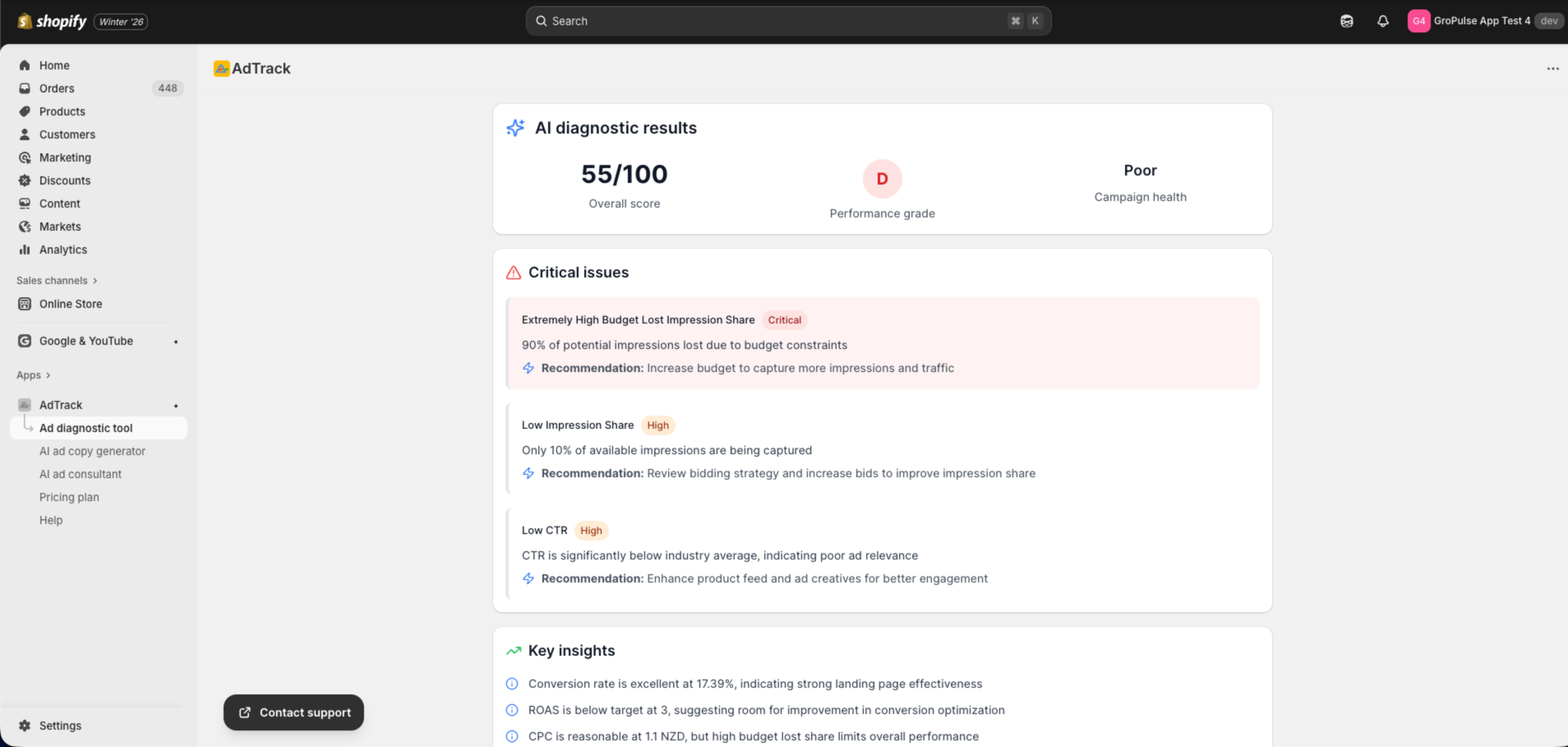 AI diagnostic results